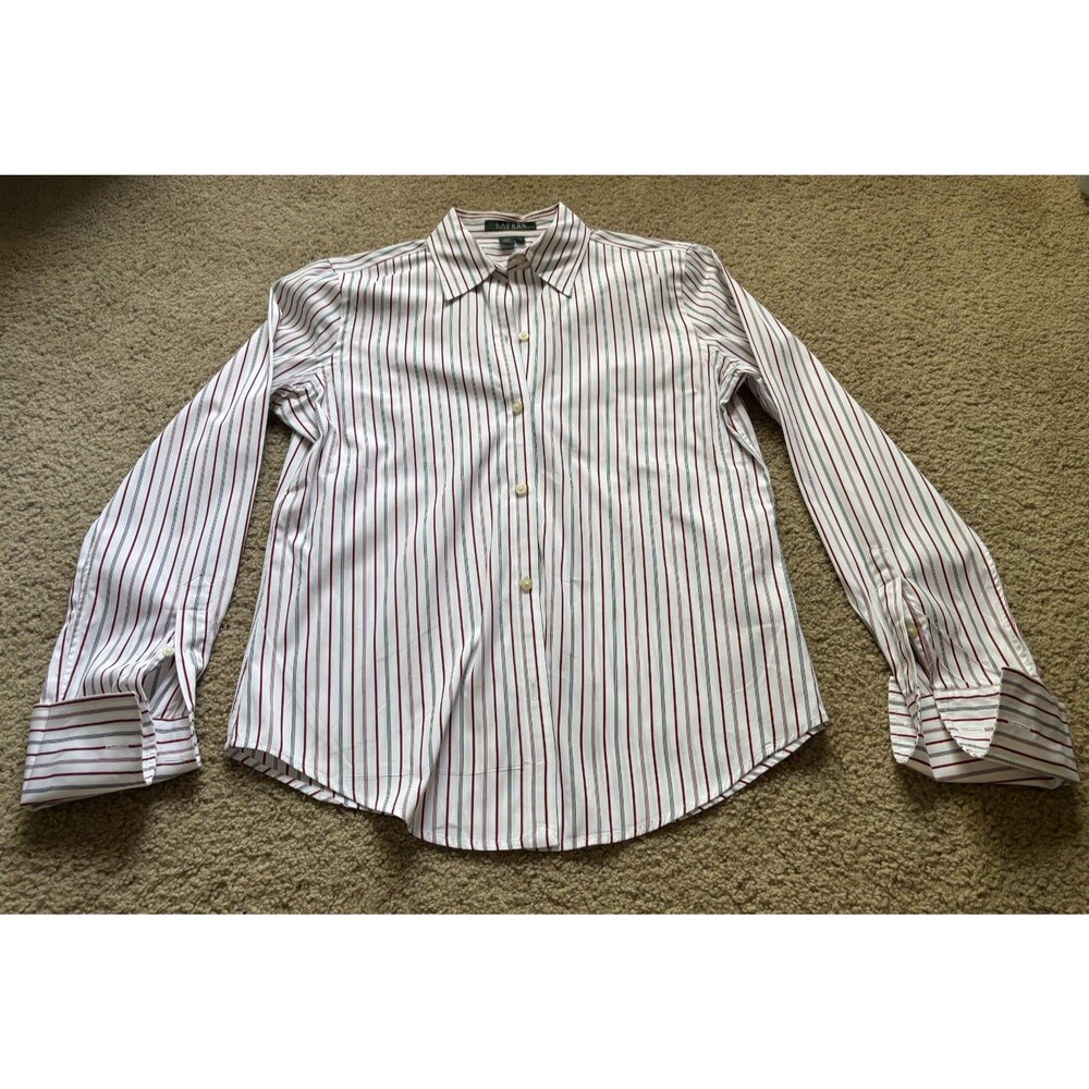 Lauren Ralph Lauren Red Black White Striped Button Up Long Sleeve Shirt Sz small